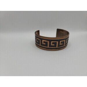 Vintage Solid Copper Bracelet Cuff Greek Key Geometric Statement Jewelry